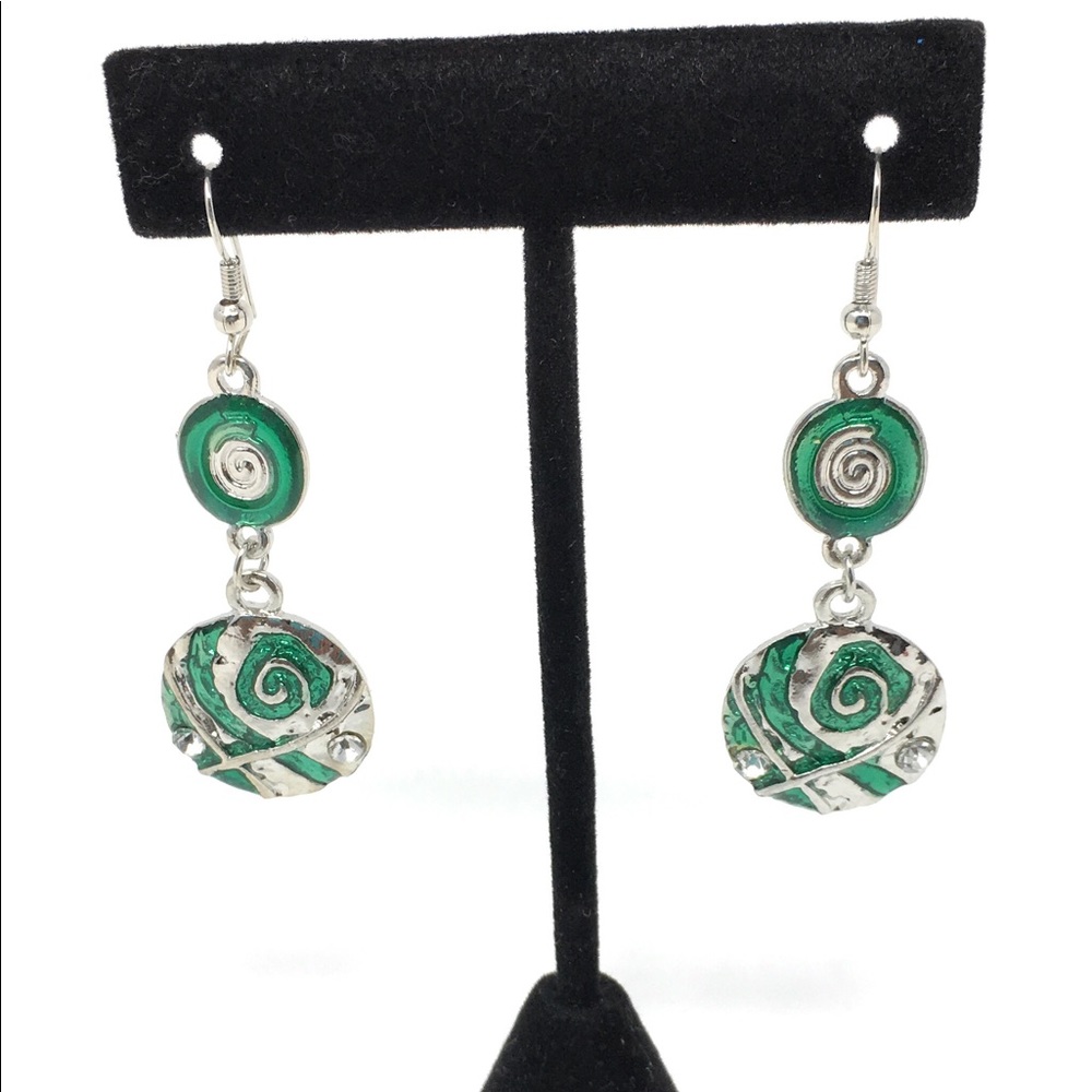 Dangle Earrings Round Drop Earrings Silver & Green